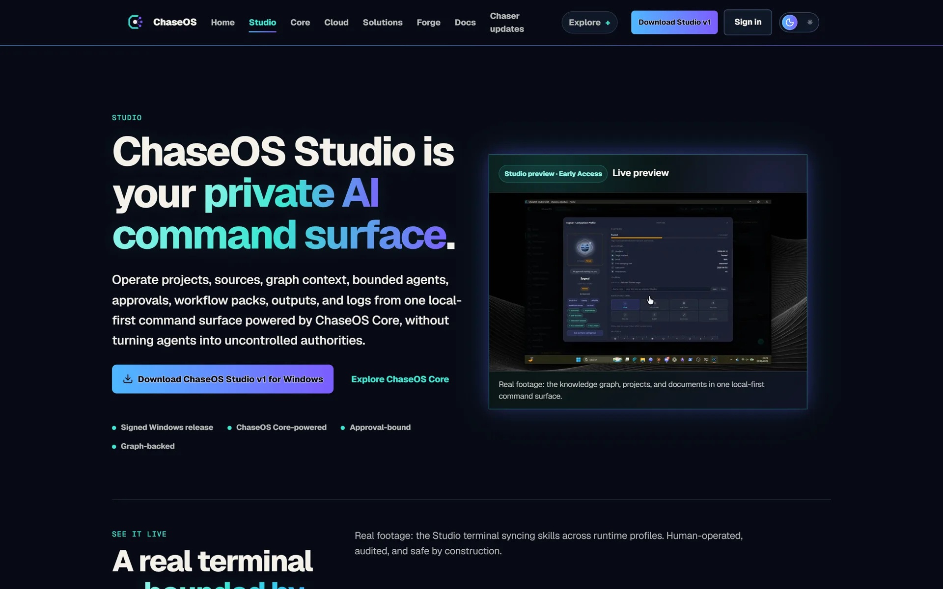 Studio command-surface section listing runtime lanes and the approvals review boundary