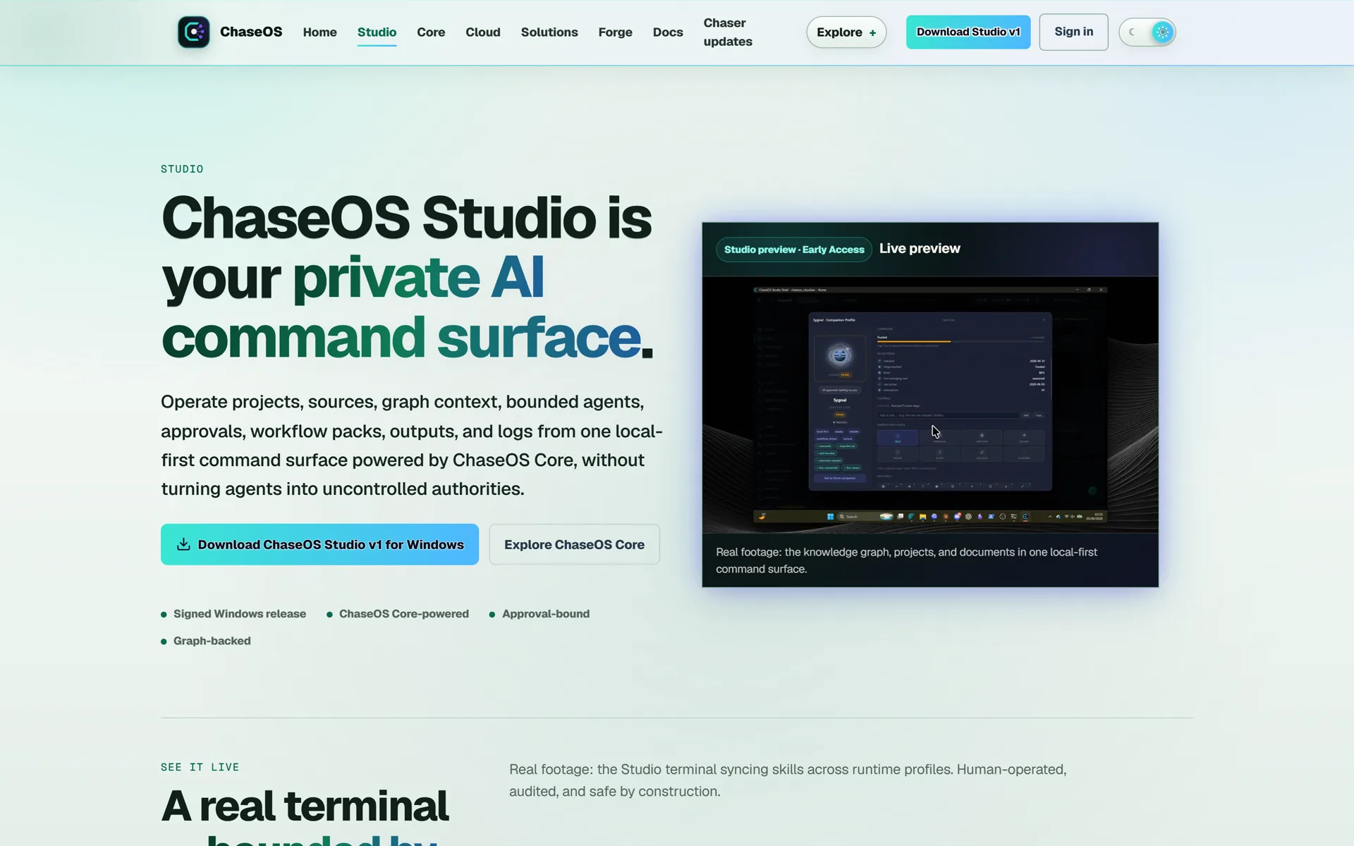 Studio command-surface section in light mode