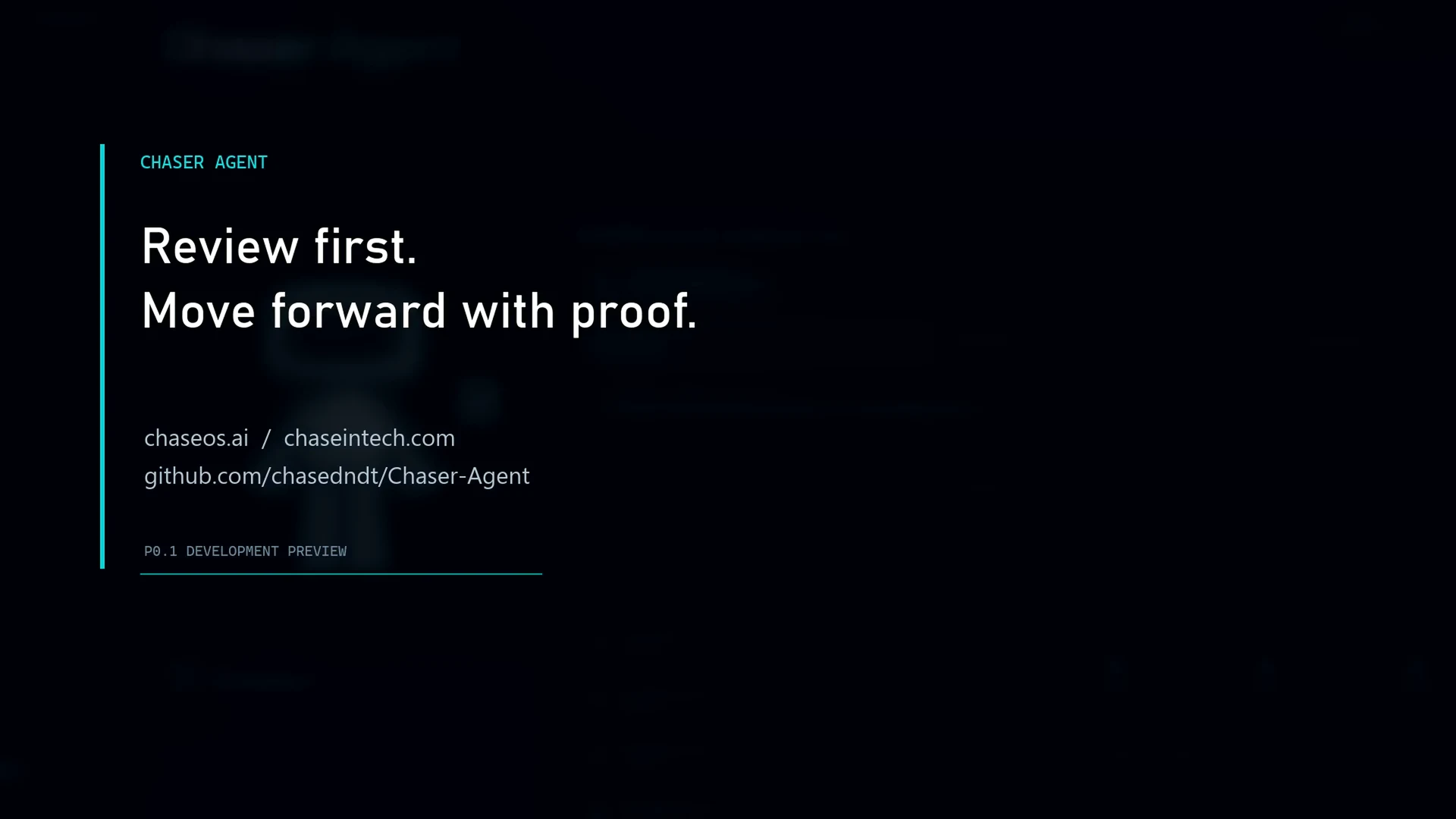 Chaser Agent review-first runtime workspace moving from evidence assembly to a human approval gate and retained provenance